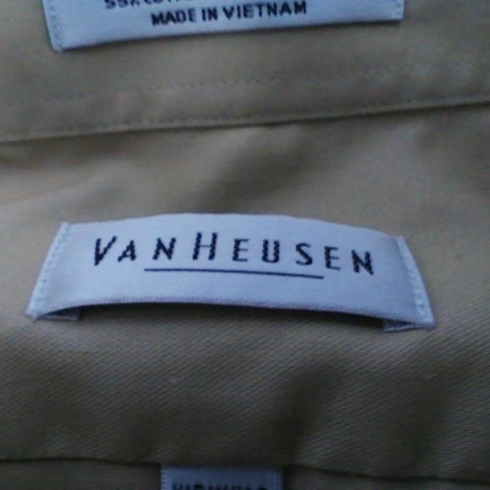 Van Heusen Men's Shirt Casual/Dress Cotton Blend Light Gold Size 17.5 (34-35) XL - Picture 6 of 16